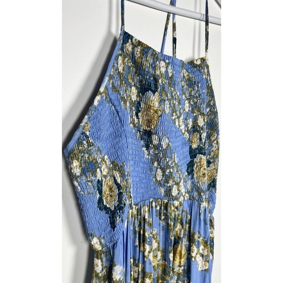 Free People Revolve Size Large HeatWave Blue Floral Print Smocked Maxi Dress NEW - Picture 6 of 15